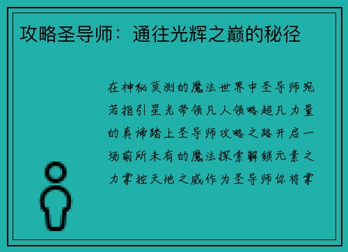 攻略圣导师：通往光辉之巅的秘径