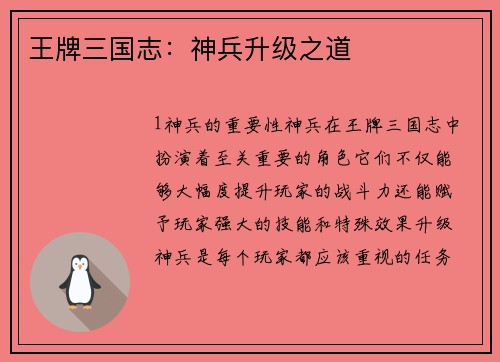 王牌三国志：神兵升级之道
